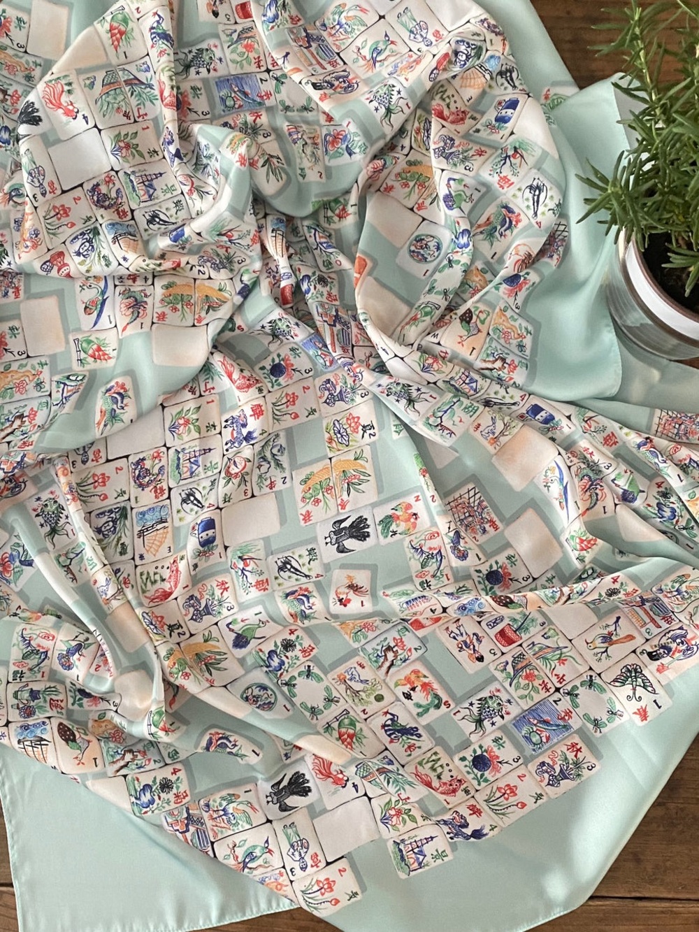 Vintage Mahjong Mint Scarf